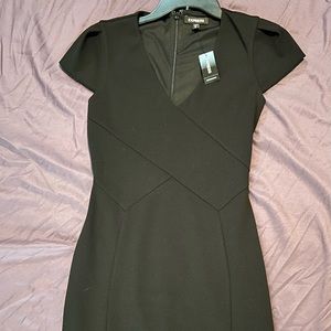 Express- knee length black cap sleeve dress with criss-cross detail. XS w/tags